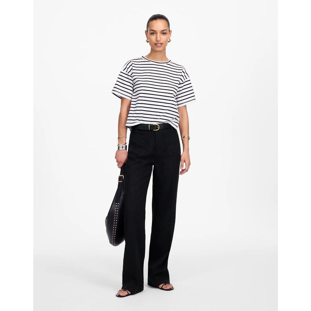 Madewell Black Patch Pocket Flare 100% Linen Pants, Size 4